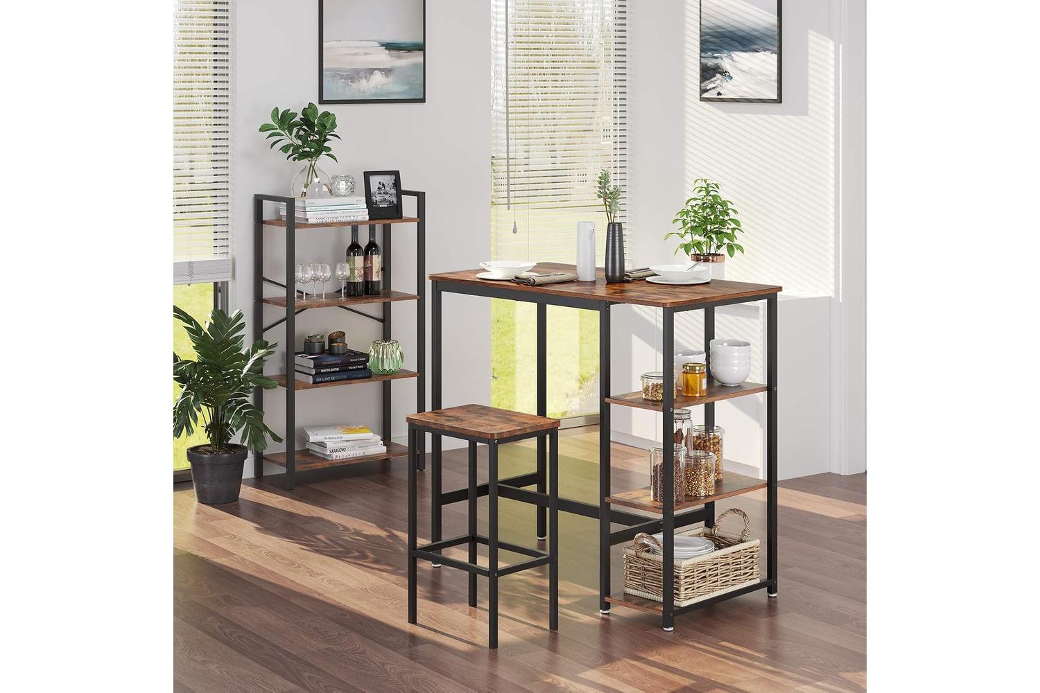 Vasagle Industrial Bar Table With Storage Shelves | Rustic Brown and Matte Black-3