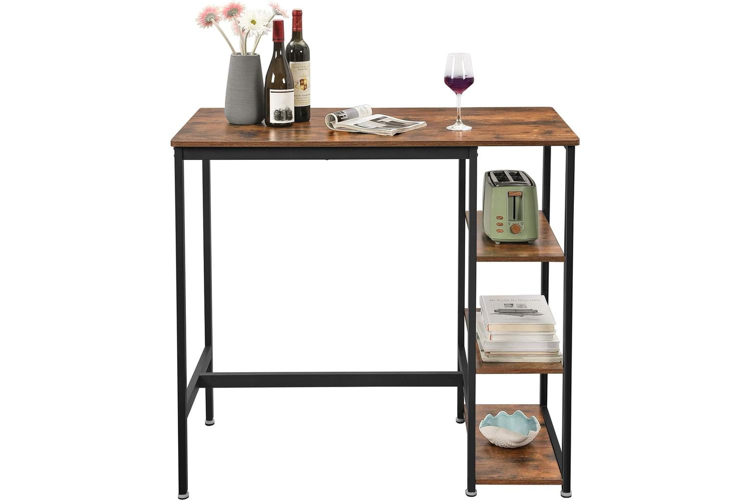 Vasagle Industrial Bar Table With Storage Shelves | Rustic Brown and Matte Black-4