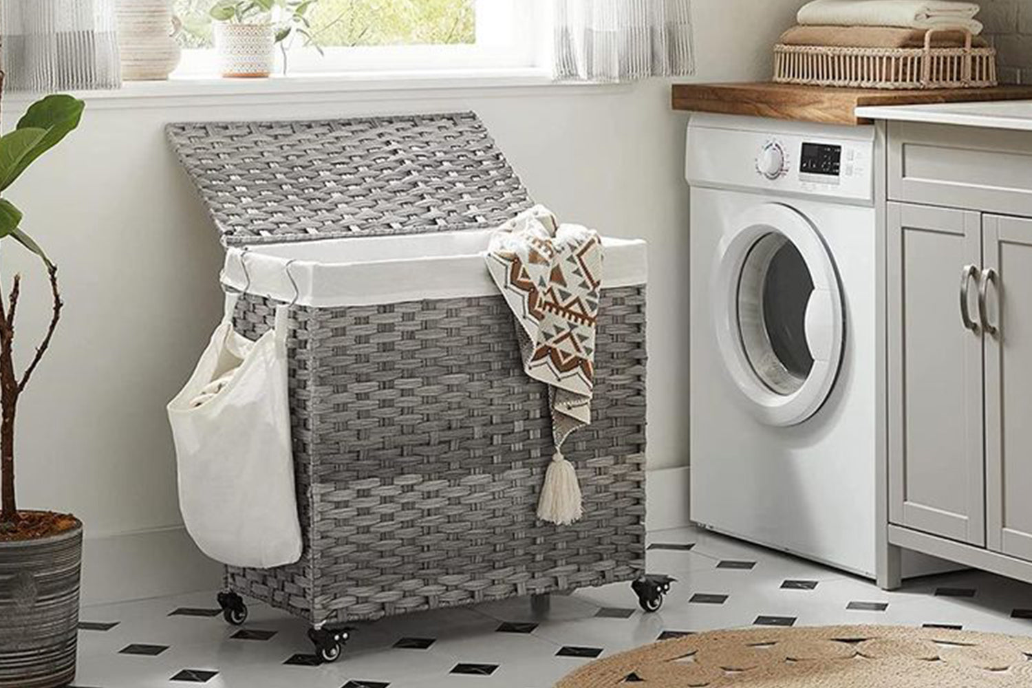 Songmics Rattan Style Laundry Hamper | Gray-2