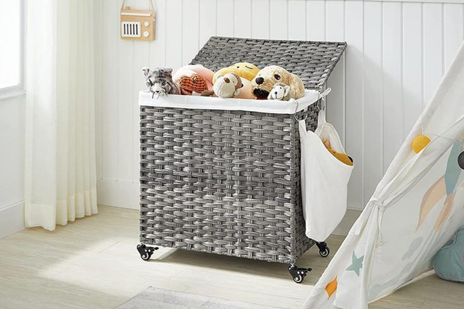 Songmics Rattan Style Laundry Hamper | Gray-3