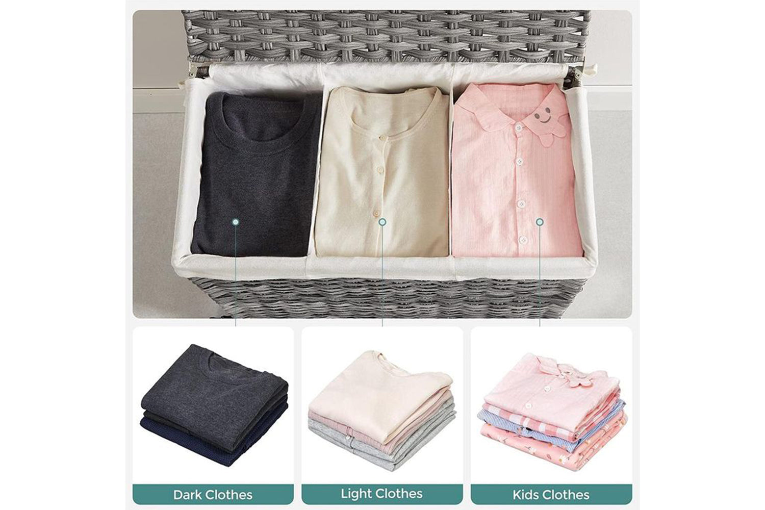 Songmics Rattan Style Laundry Hamper | Gray-4