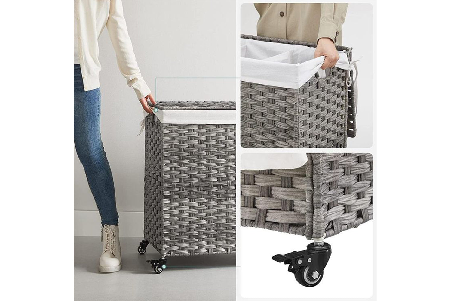 Songmics Rattan Style Laundry Hamper | Gray-5