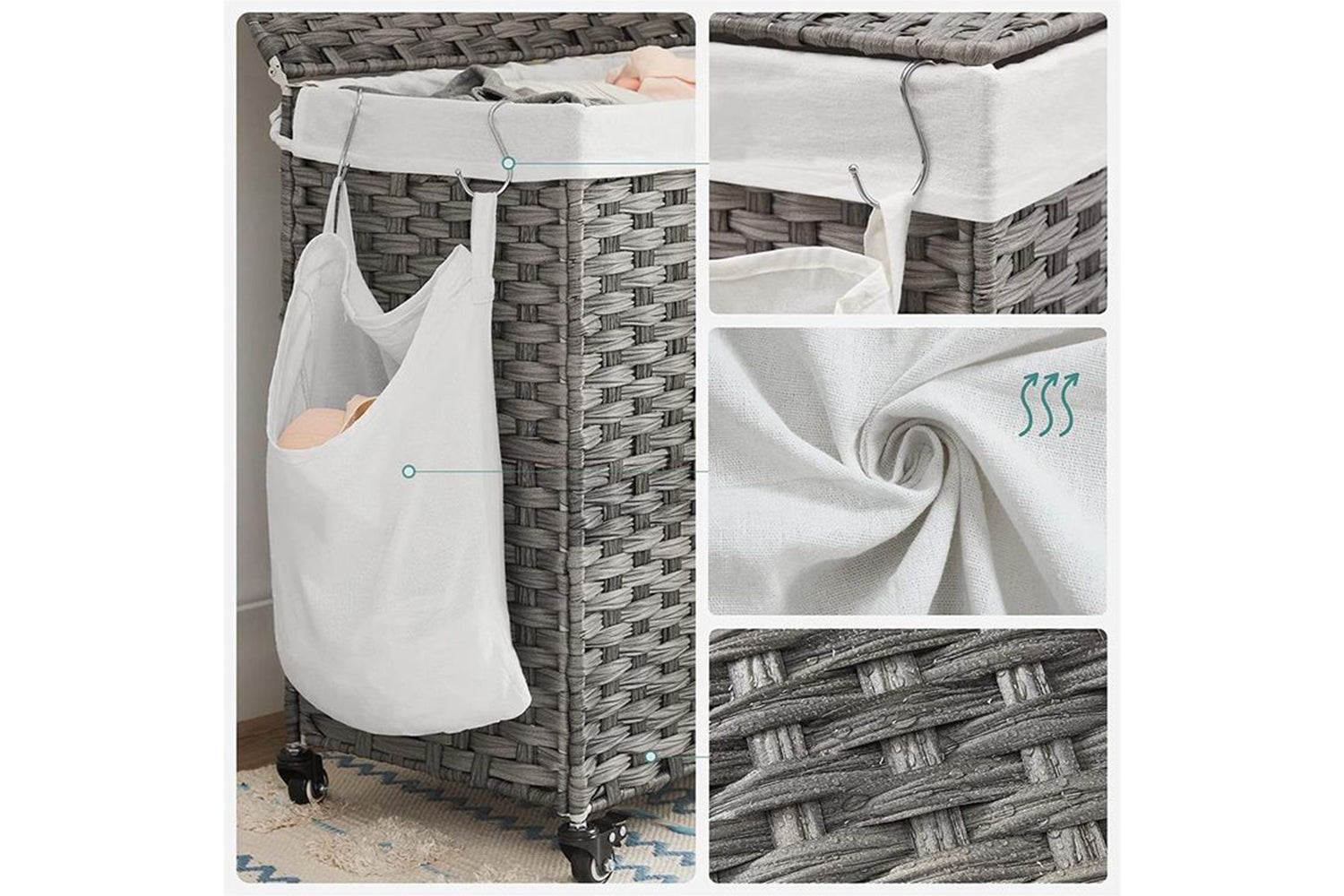 Songmics Rattan Style Laundry Hamper | Gray-6