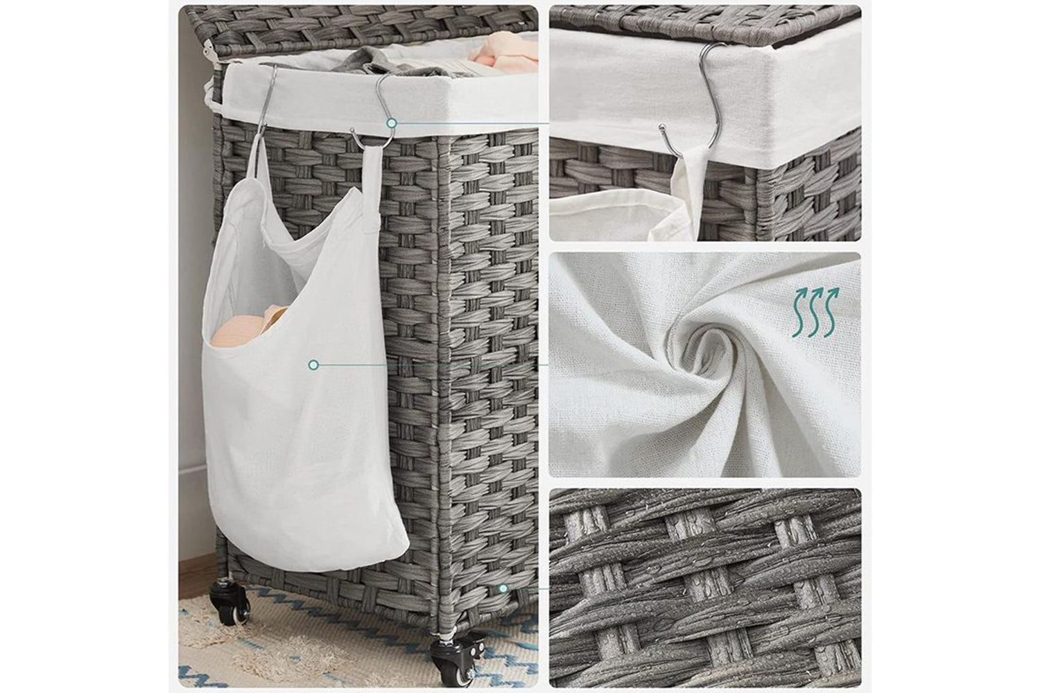 Songmics Rattan Style Laundry Hamper | Gray-7