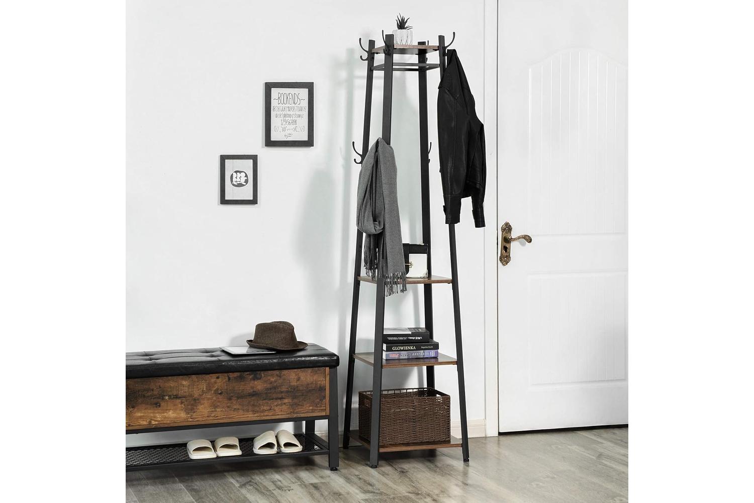 Vasagle Industrial 3 Shelves Coat Stand with Hooks | Vintage & Black-2