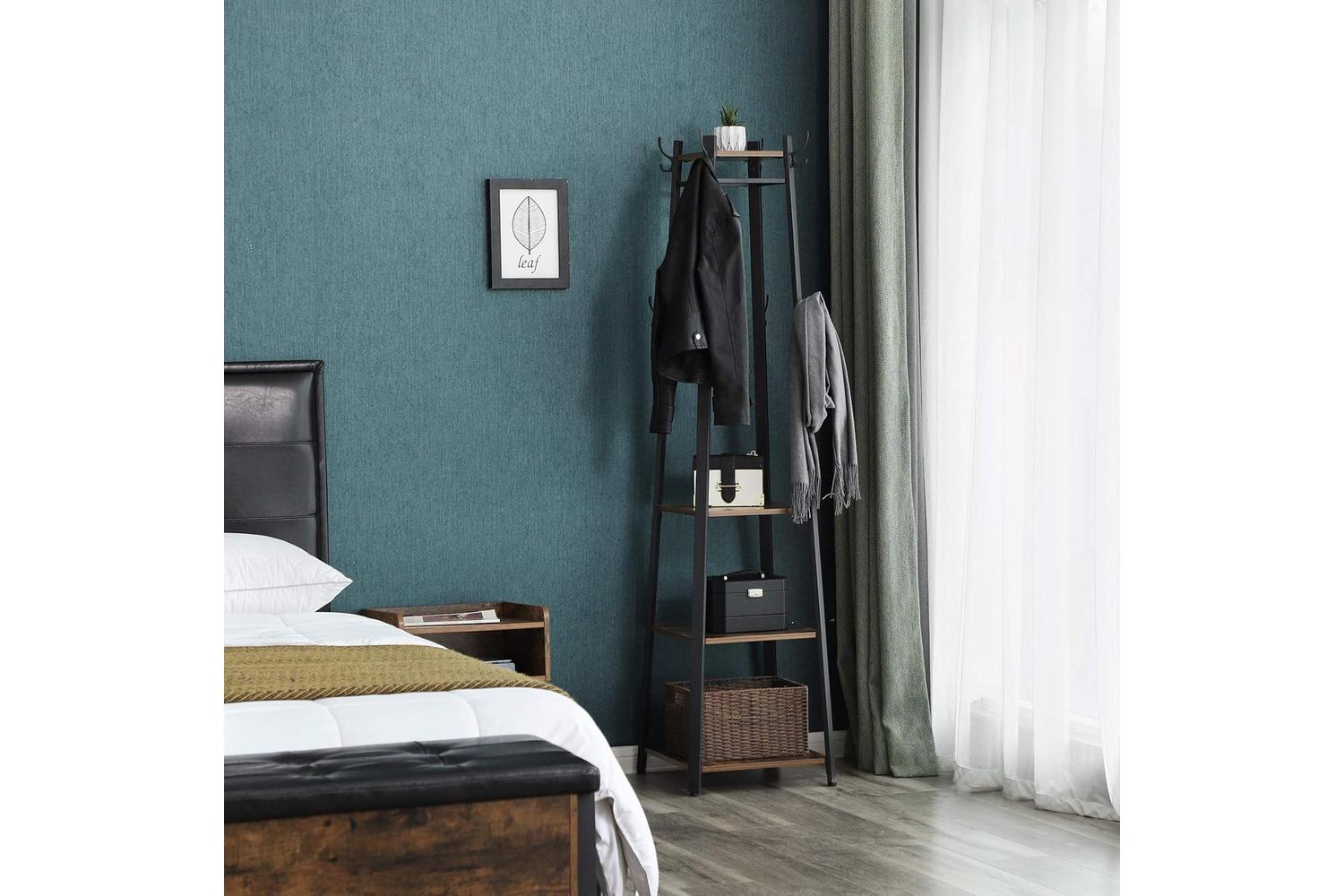 Vasagle Industrial 3 Shelves Coat Stand with Hooks | Vintage & Black-3