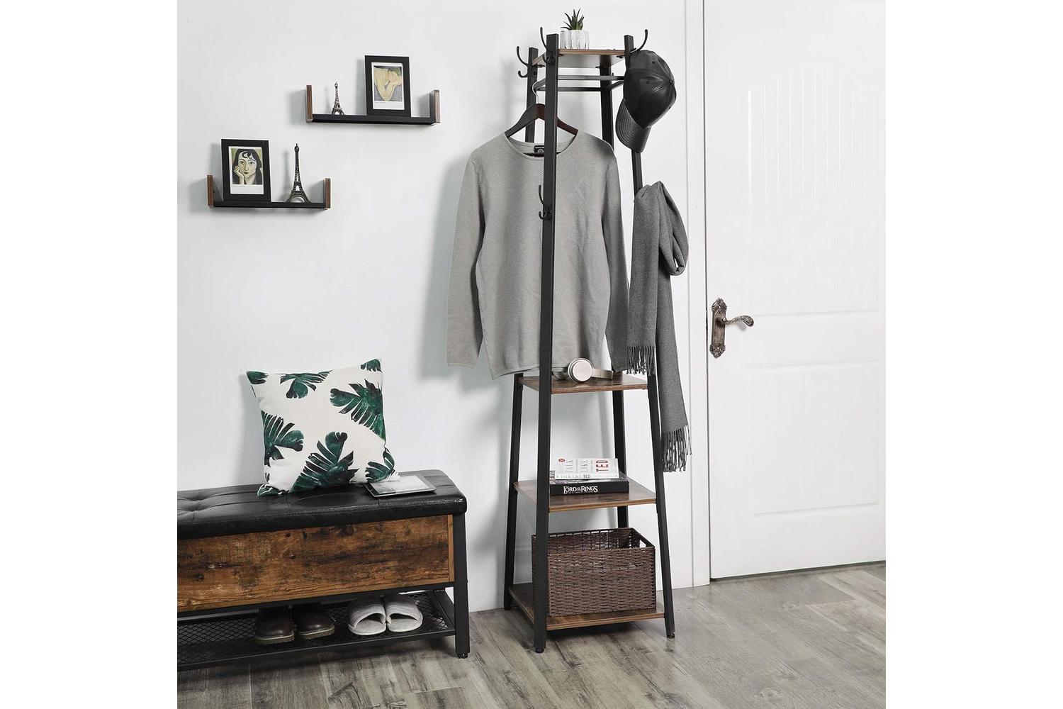 Vasagle Industrial 3 Shelves Coat Stand with Hooks | Vintage & Black-4