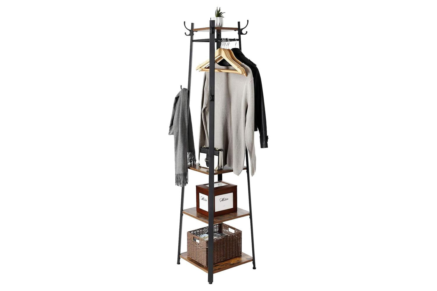 Vasagle Industrial 3 Shelves Coat Stand with Hooks | Vintage & Black-5