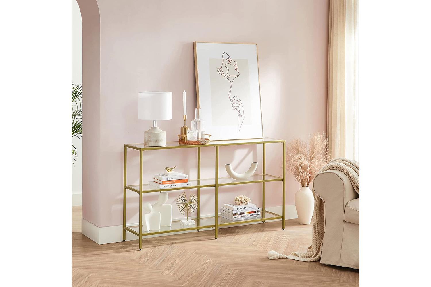 Vasagle 3 Tier Glass Console Sofa Table | Gold-3