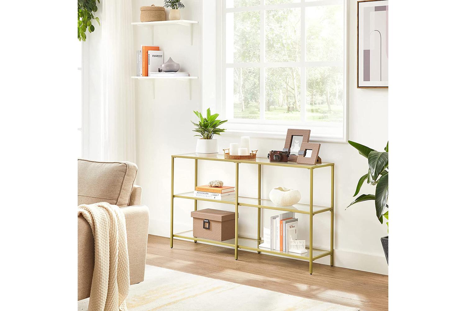 Vasagle 3 Tier Glass Console Sofa Table | Gold-4