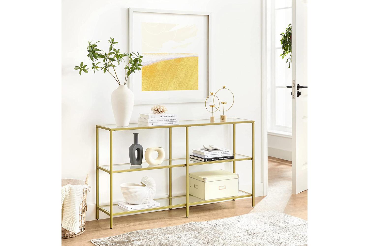 Vasagle 3 Tier Glass Console Sofa Table | Gold-5