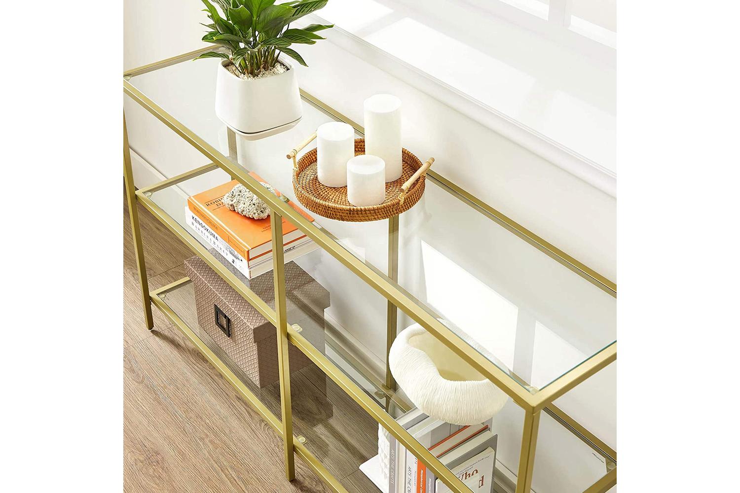 Vasagle 3 Tier Glass Console Sofa Table | Gold-6