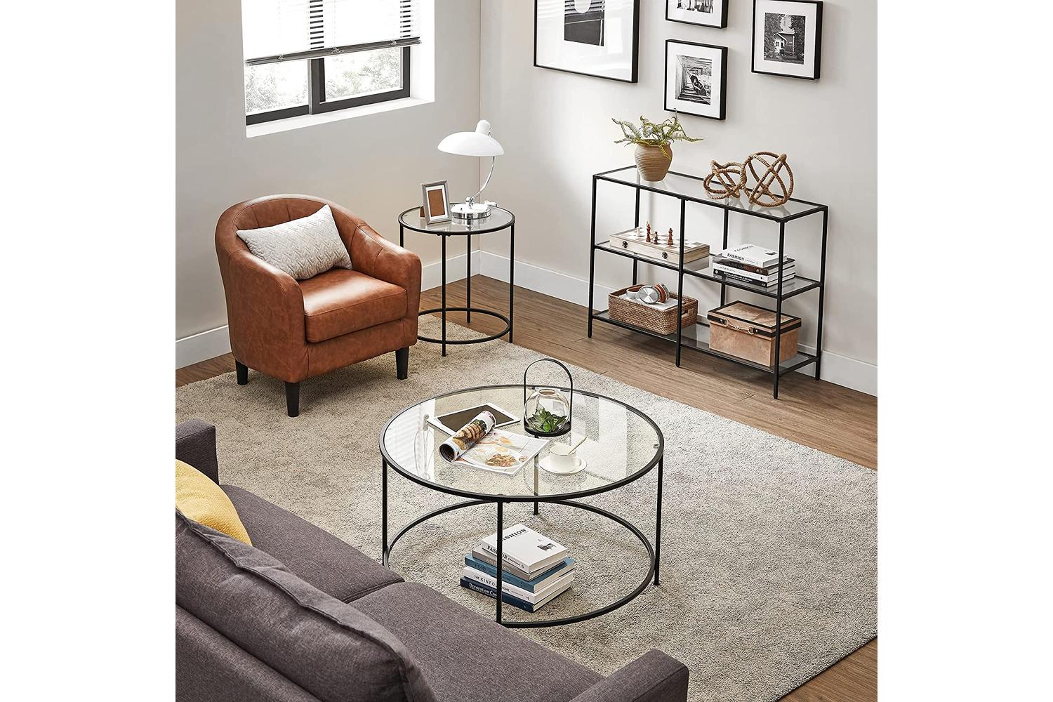 Vasagle Glass Console Table with Shelves | Black-3
