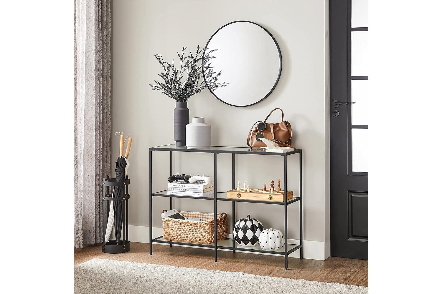 Vasagle Glass Console Table with Shelves | Black-4