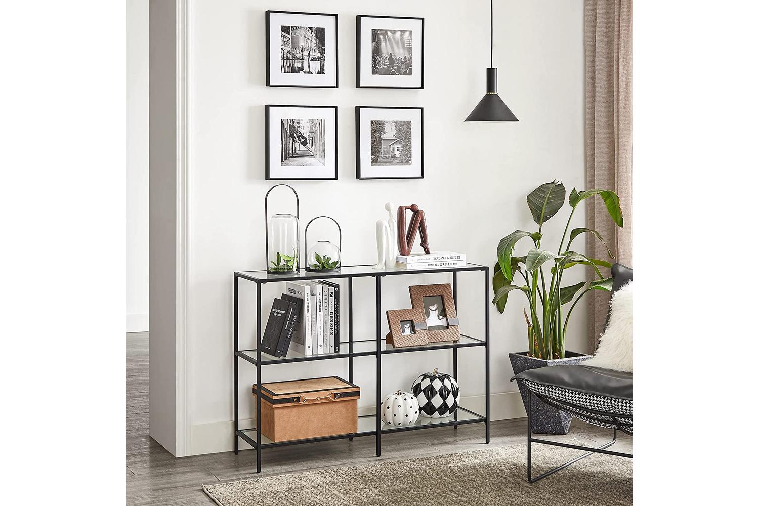 Vasagle Glass Console Table with Shelves | Black-5