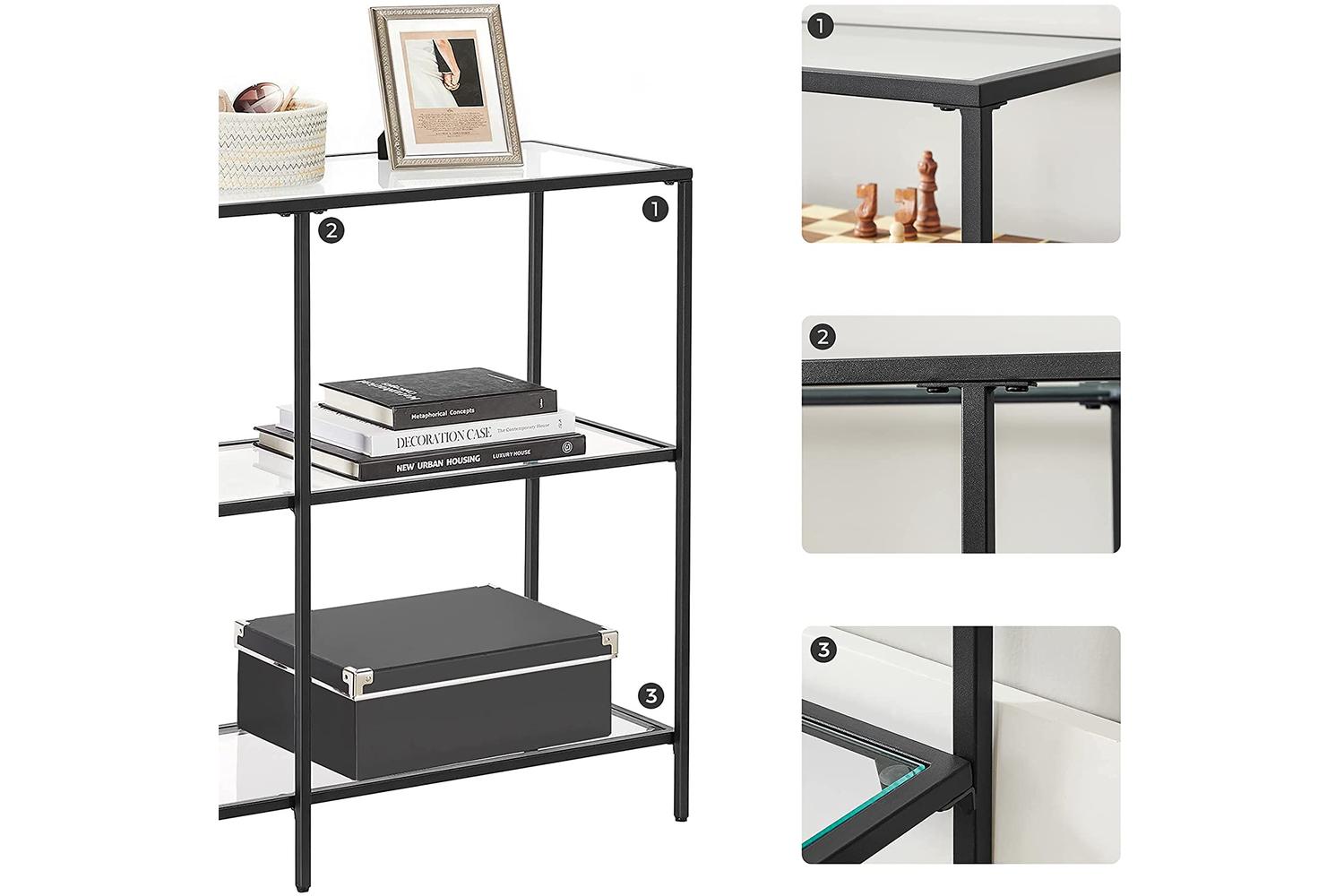 Vasagle Glass Console Table with Shelves | Black-6