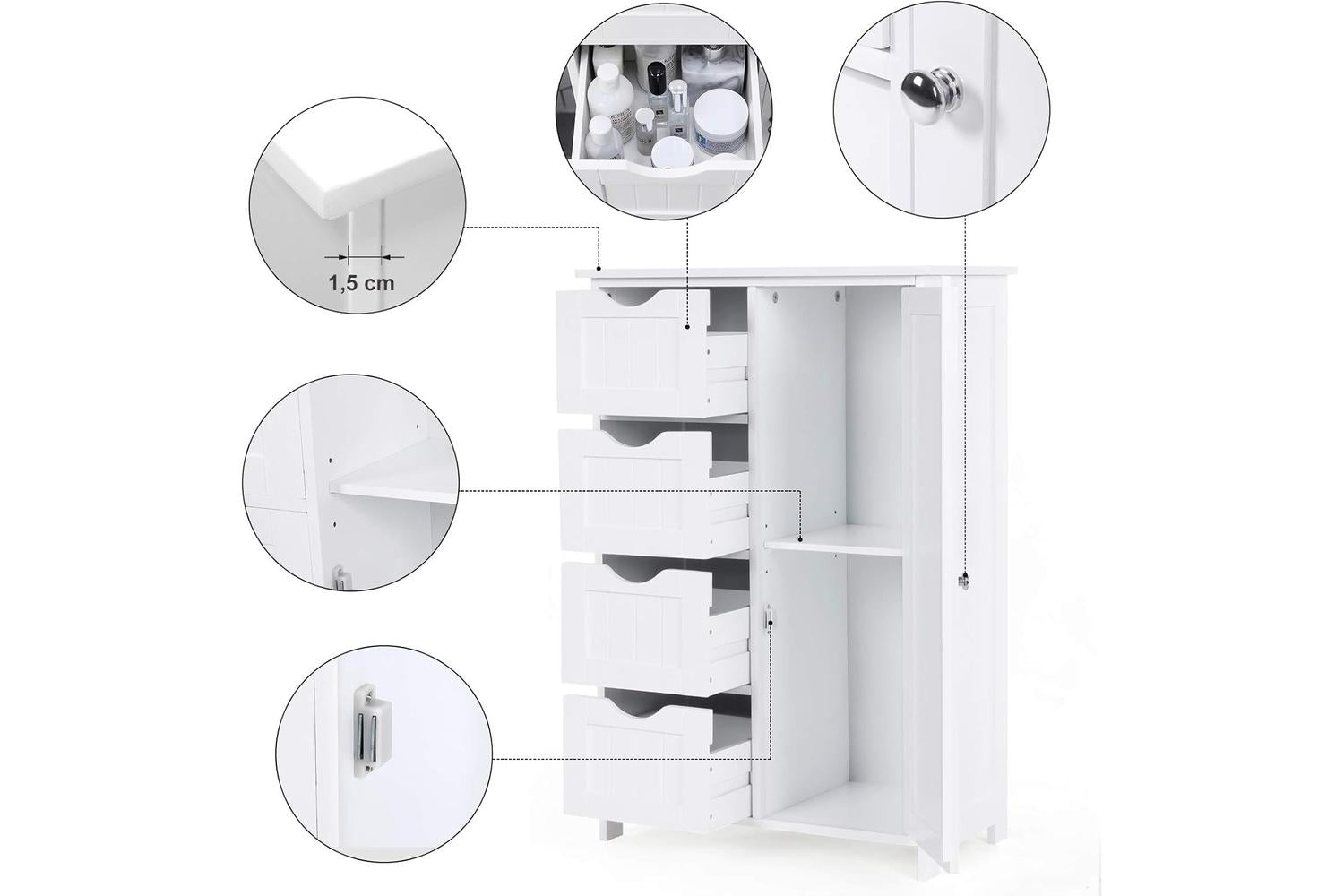 Vasagle Bathroom Storage Cabinet with Drawers | White-7