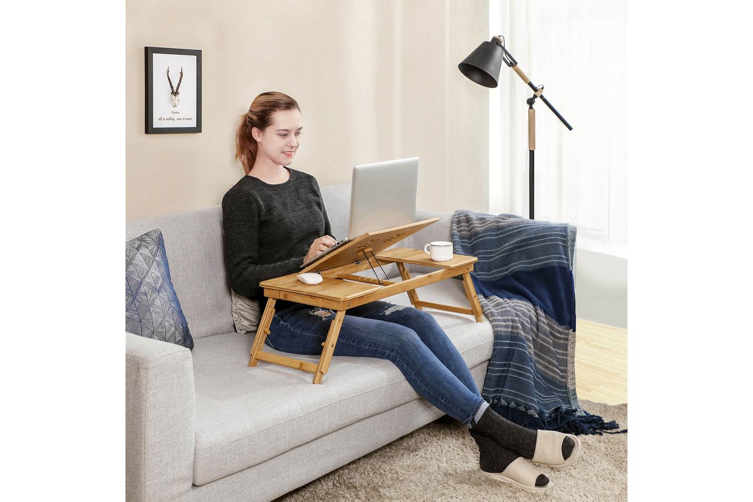 Songmics Tilting Top Laptop Desk | Natural Bamboo-4