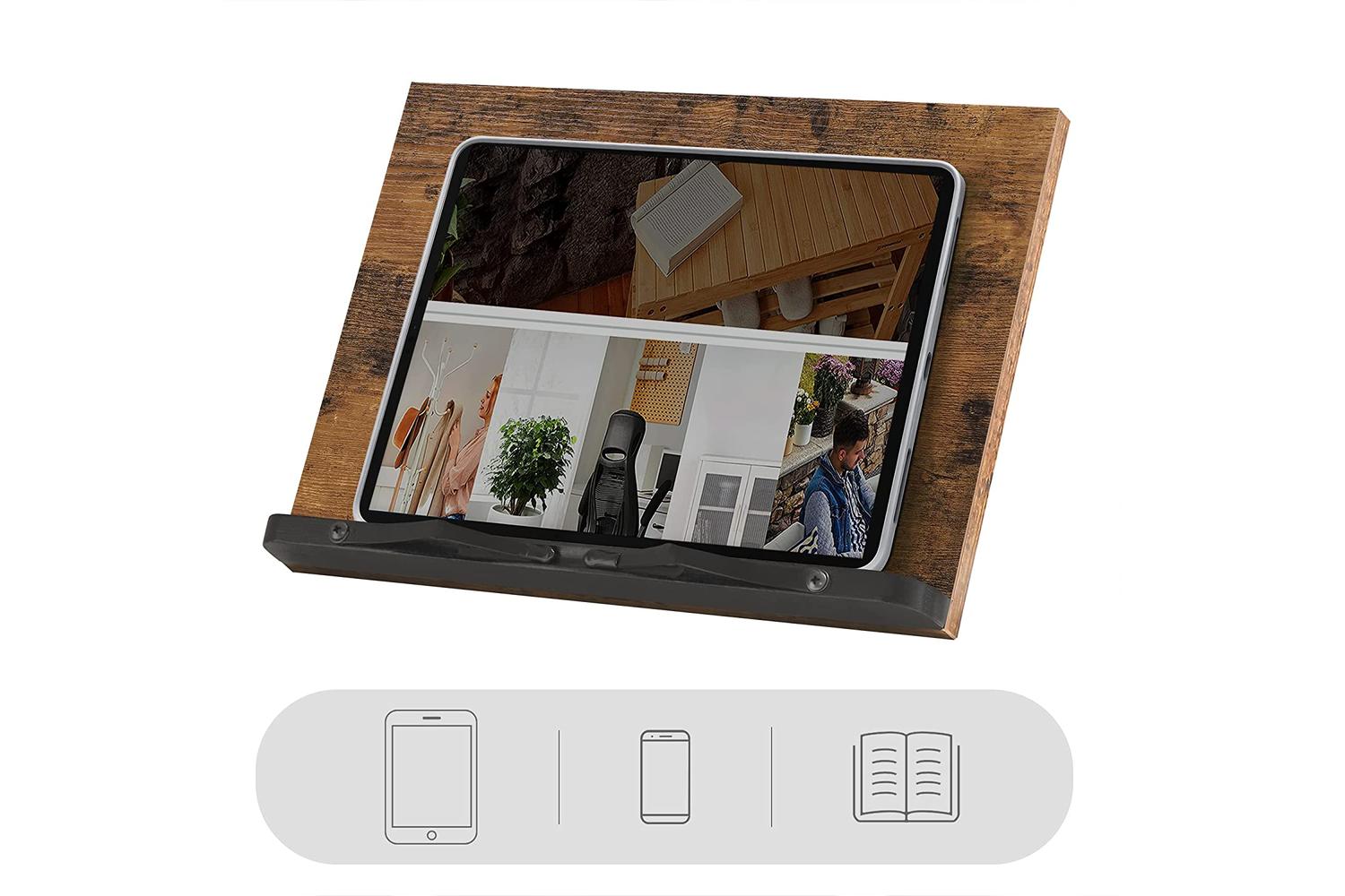 Songmics Brown Foldable Book Holder with Clips | Rustic Brown-5