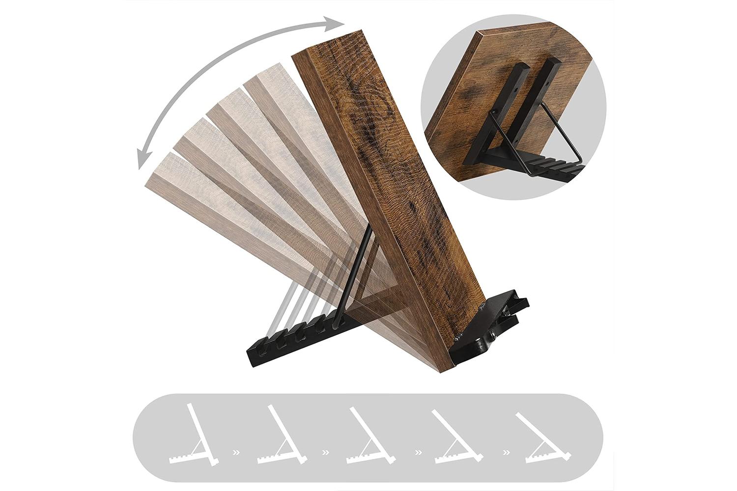 Songmics Brown Foldable Book Holder with Clips | Rustic Brown-6