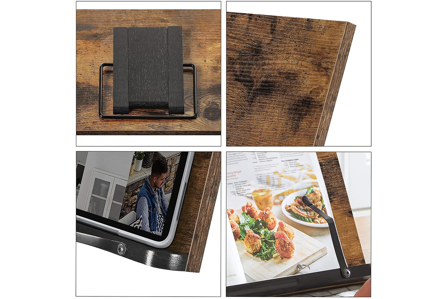 Songmics Brown Foldable Book Holder with Clips | Rustic Brown-7
