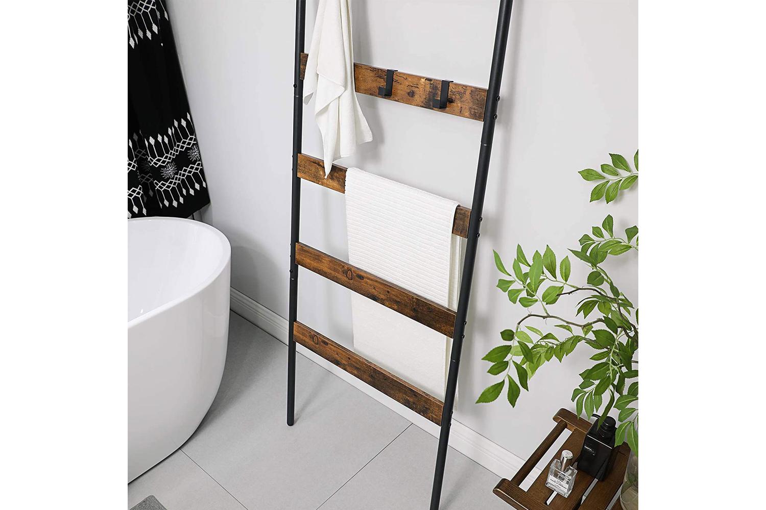 Vasagle 5-Tier Blanket Ladder Shelf | Rustic Brown and Black-3
