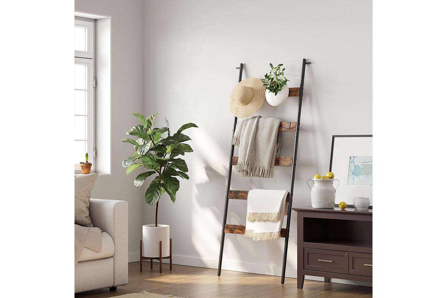 Vasagle 5-Tier Blanket Ladder Shelf | Rustic Brown and Black-4