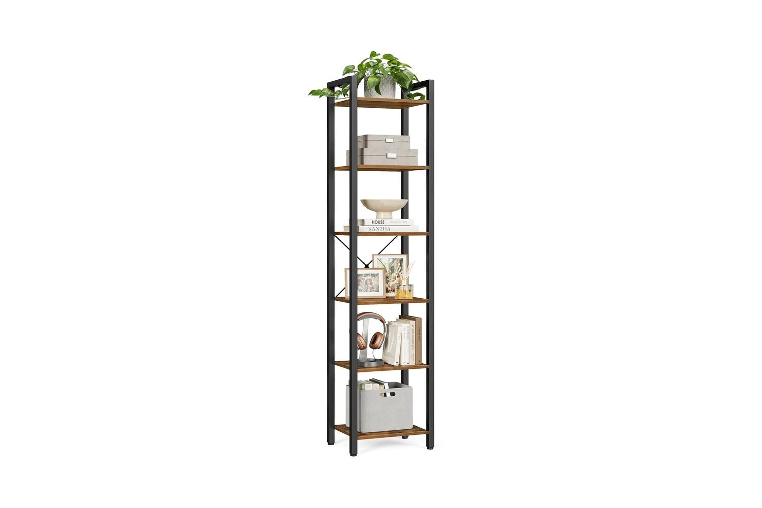 Vasagle Industrial Brown 6 Layers Storage Shelf Unit | Rustic Brown and Black-2
