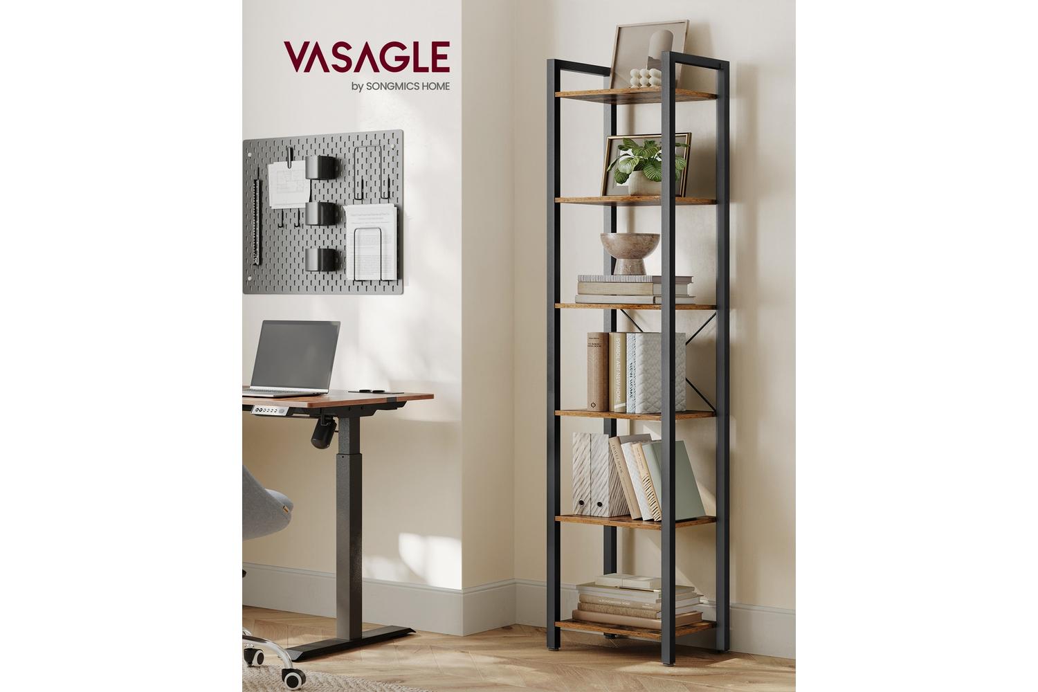 Vasagle Industrial Brown 6 Layers Storage Shelf Unit | Rustic Brown and Black-3