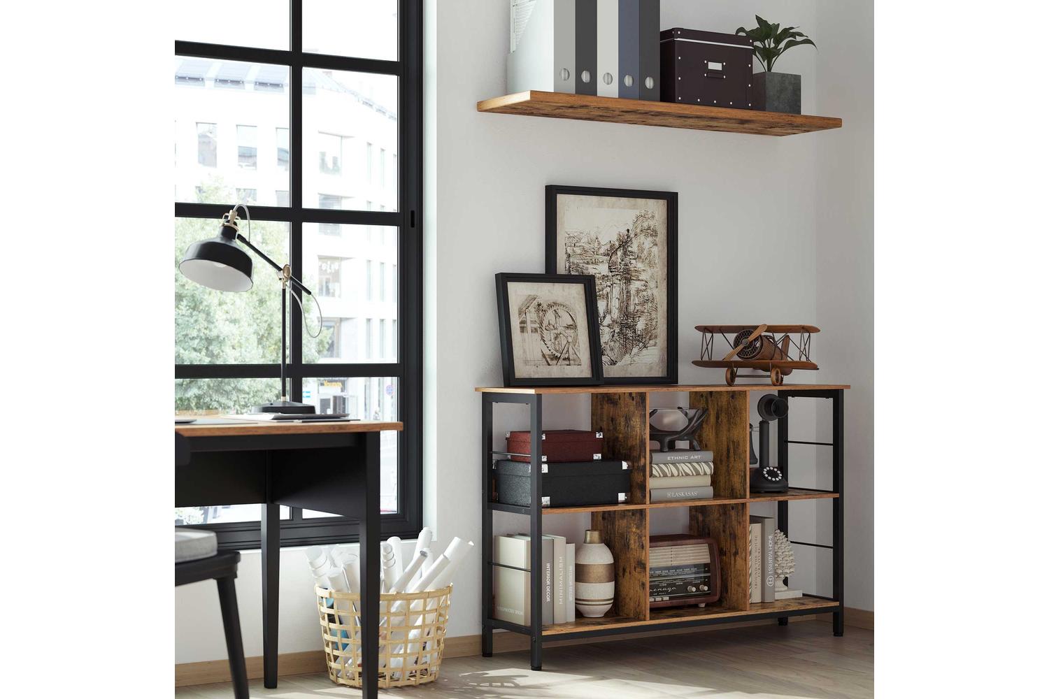 Vasagle Industrial Multi-functional Storage Bookshelf | Rustic Brown & Black-4