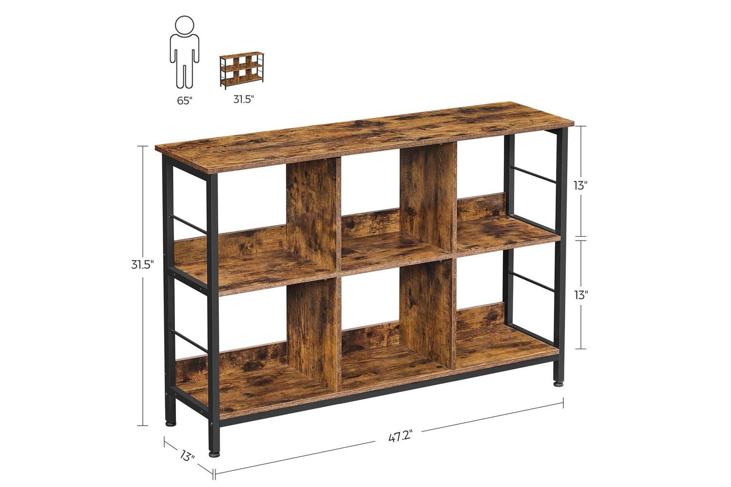 Vasagle Industrial Multi-functional Storage Bookshelf | Rustic Brown & Black-8