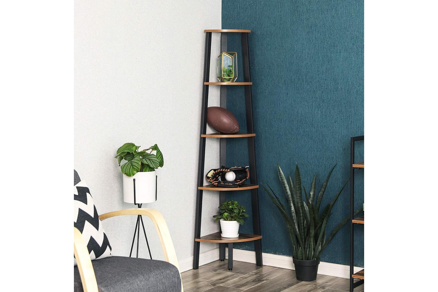 Vasagle Industrial 5-Tier Floor Standing Corner Shelf | Rustic Brown-3