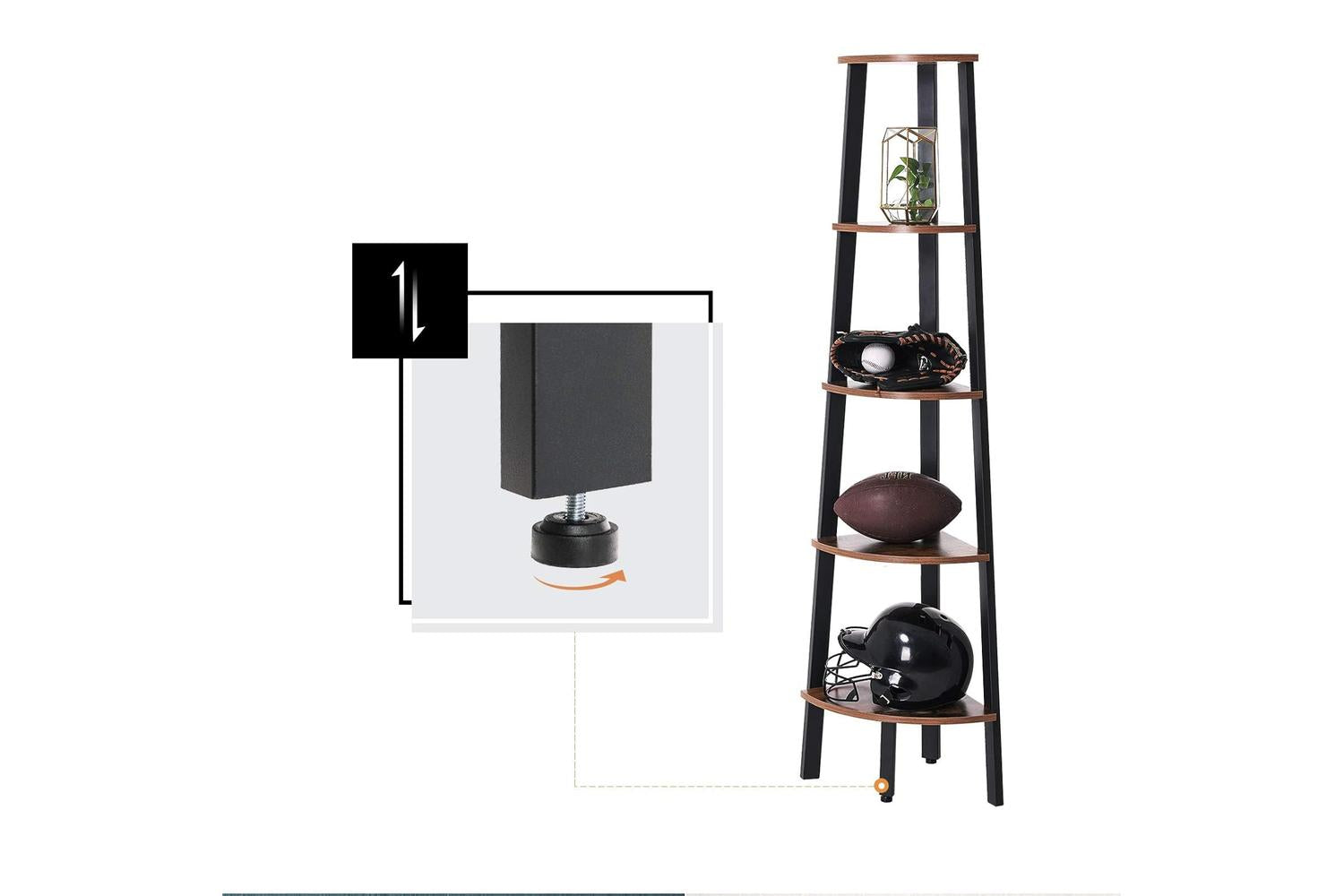 Vasagle Industrial 5-Tier Floor Standing Corner Shelf | Rustic Brown-7