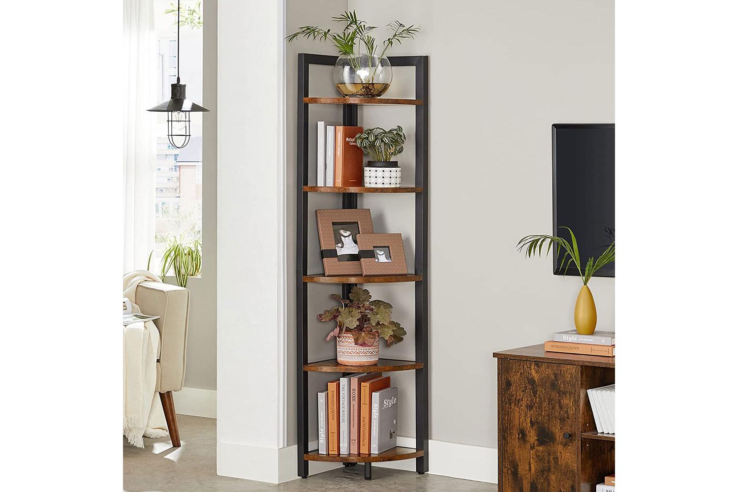 Vasagle  5 Tier Corner Bookshelf | Rustic Brown & Black-3