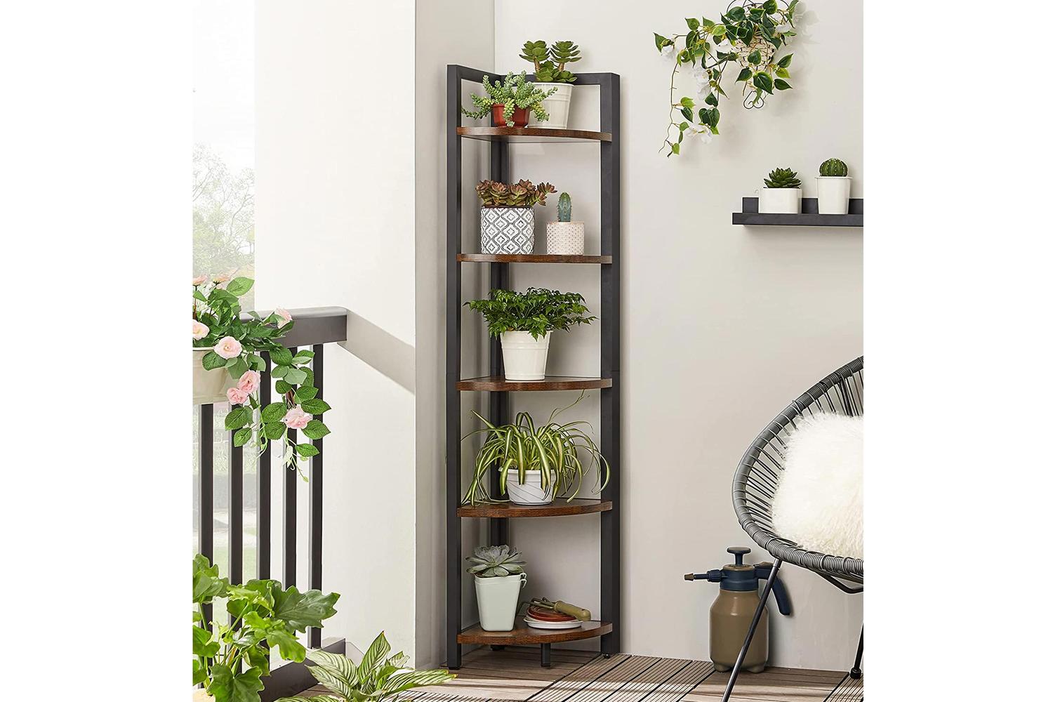 Vasagle  5 Tier Corner Bookshelf | Rustic Brown & Black-4