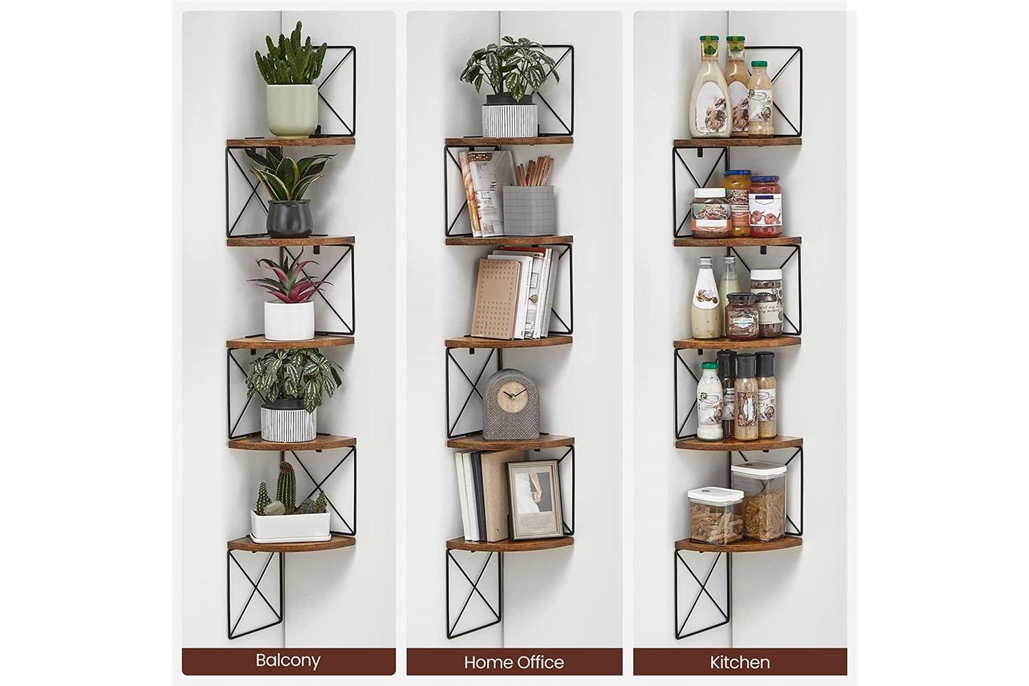 Vasagle 5-tier Corner Shelf | Rustic Brown & Black-6