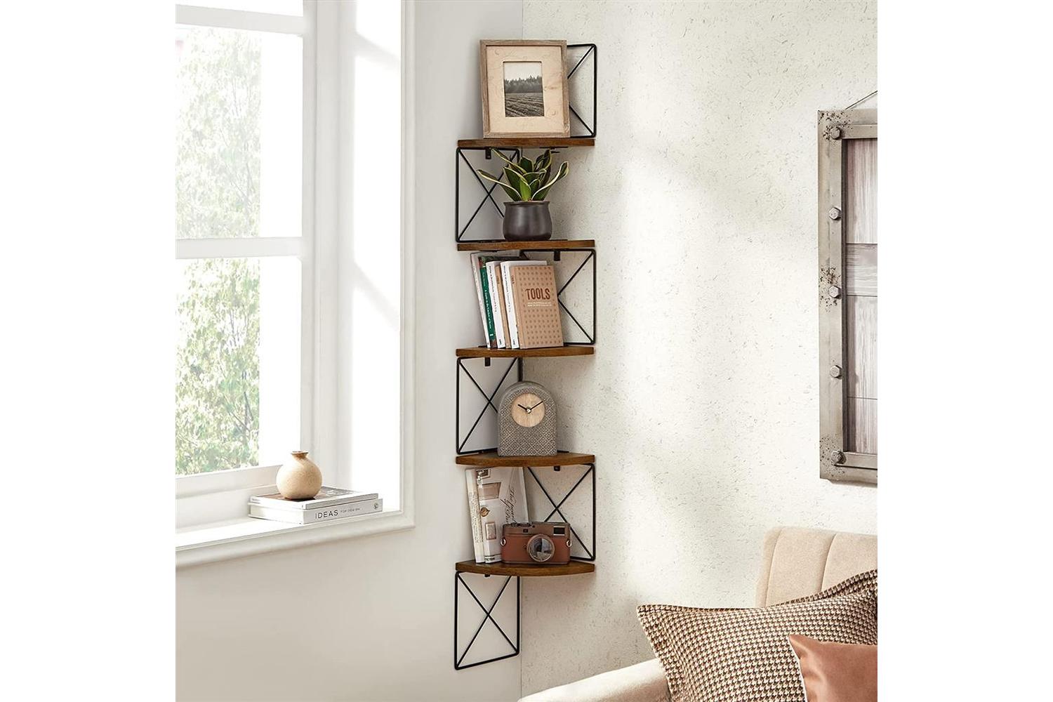 Vasagle 5-tier Corner Shelf | Rustic Brown & Black-7
