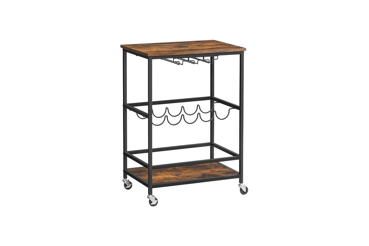 Vasagle Bar Cart with Bottle Holders | Rustic Brown & Black-2