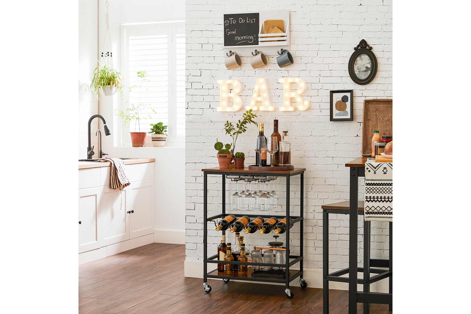 Vasagle Bar Cart with Bottle Holders | Rustic Brown & Black-3