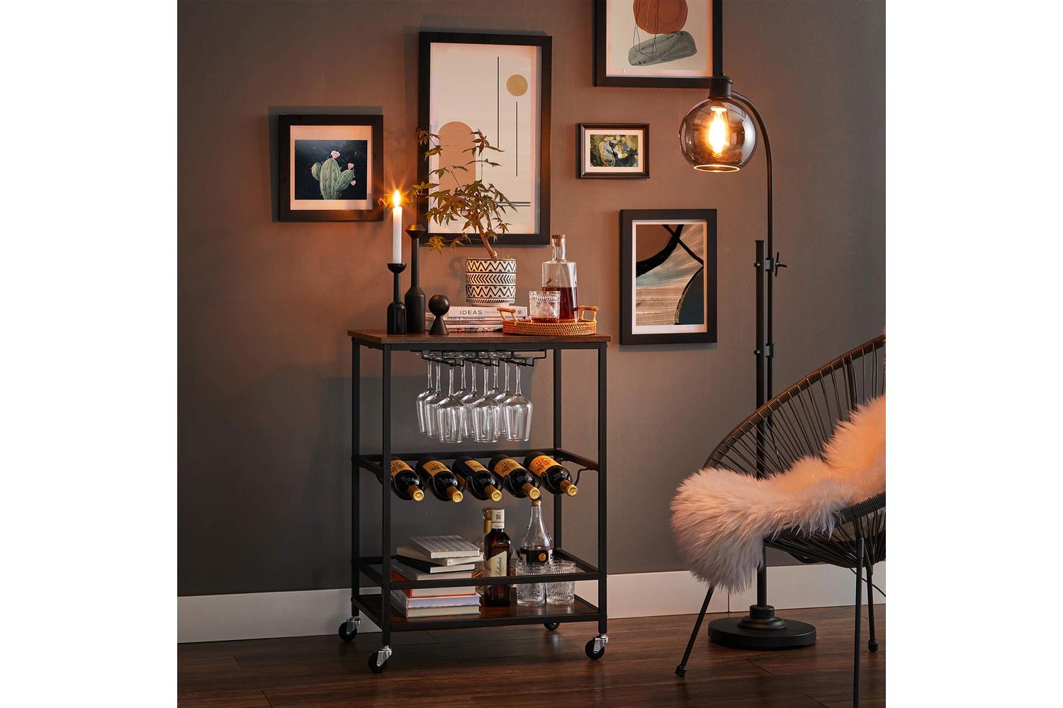 Vasagle Bar Cart with Bottle Holders | Rustic Brown & Black-4