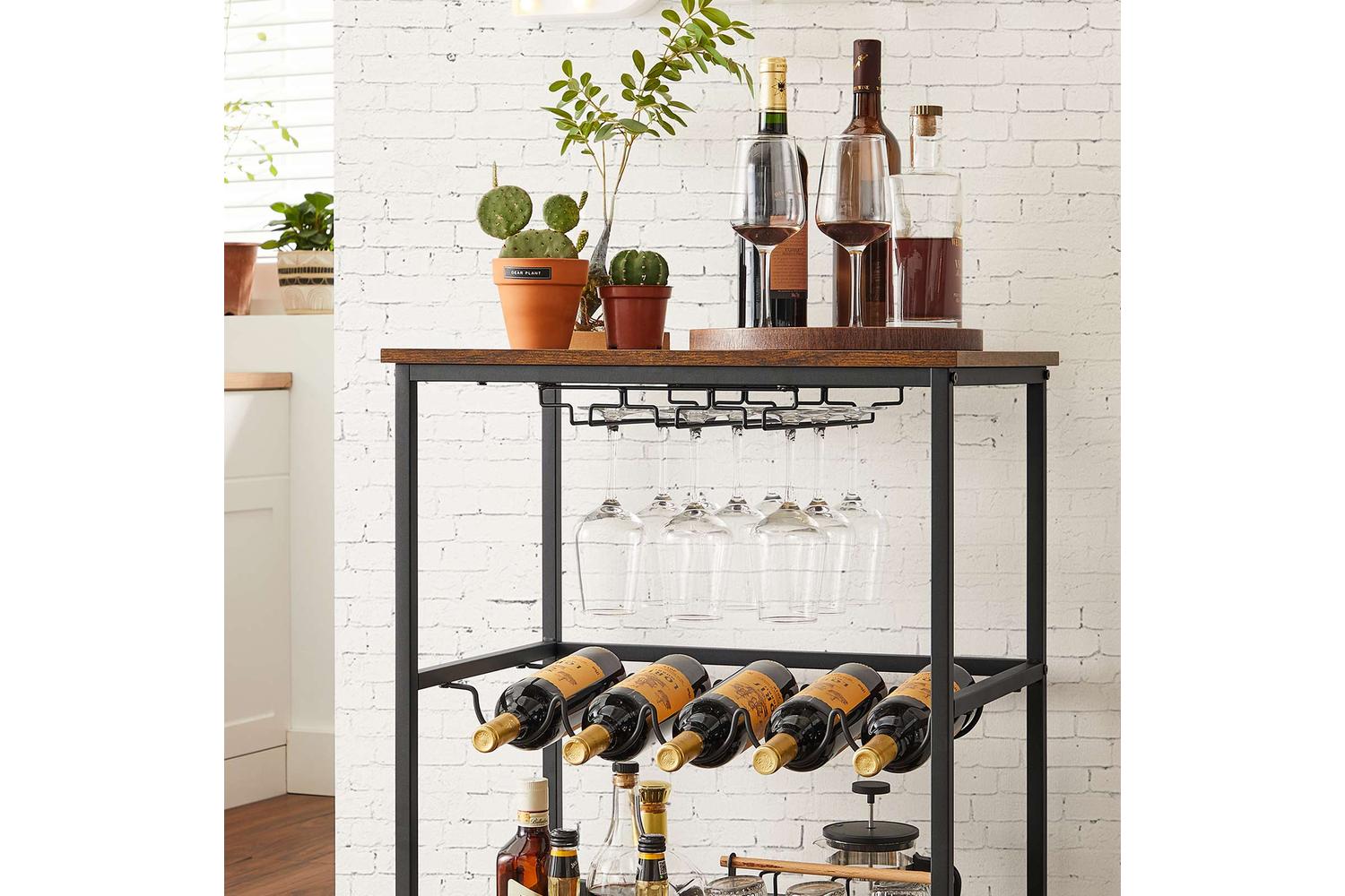 Vasagle Bar Cart with Bottle Holders | Rustic Brown & Black-5