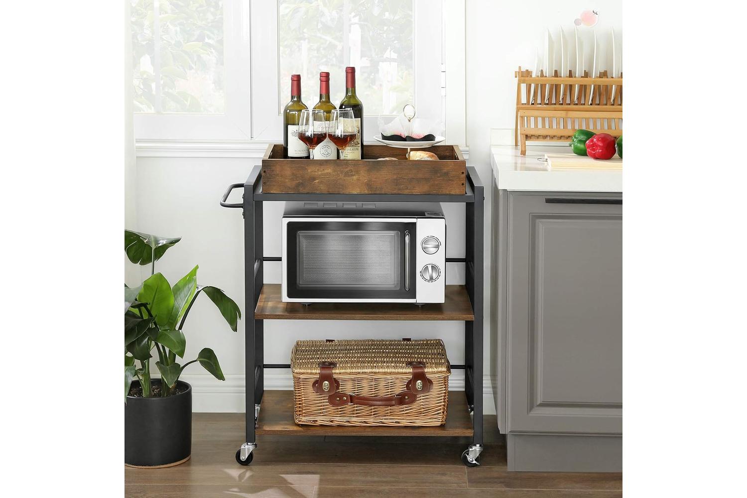 Vasagle Kitchen Serving Cart with Removable Tray | Rustic Brown-2