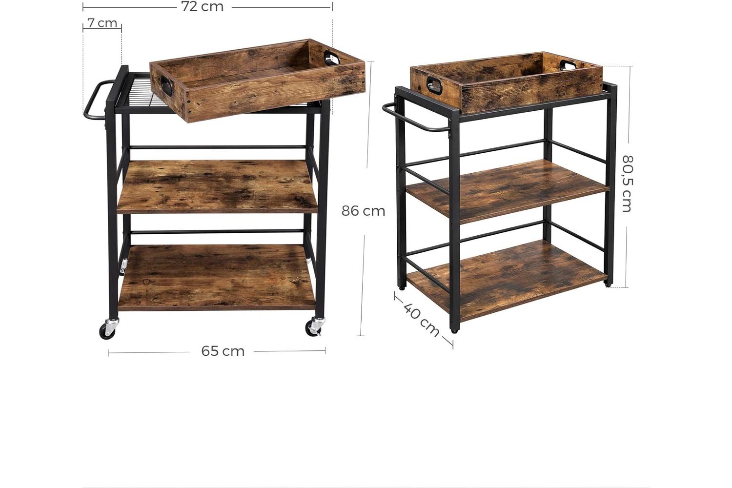Vasagle Kitchen Serving Cart with Removable Tray | Rustic Brown-7