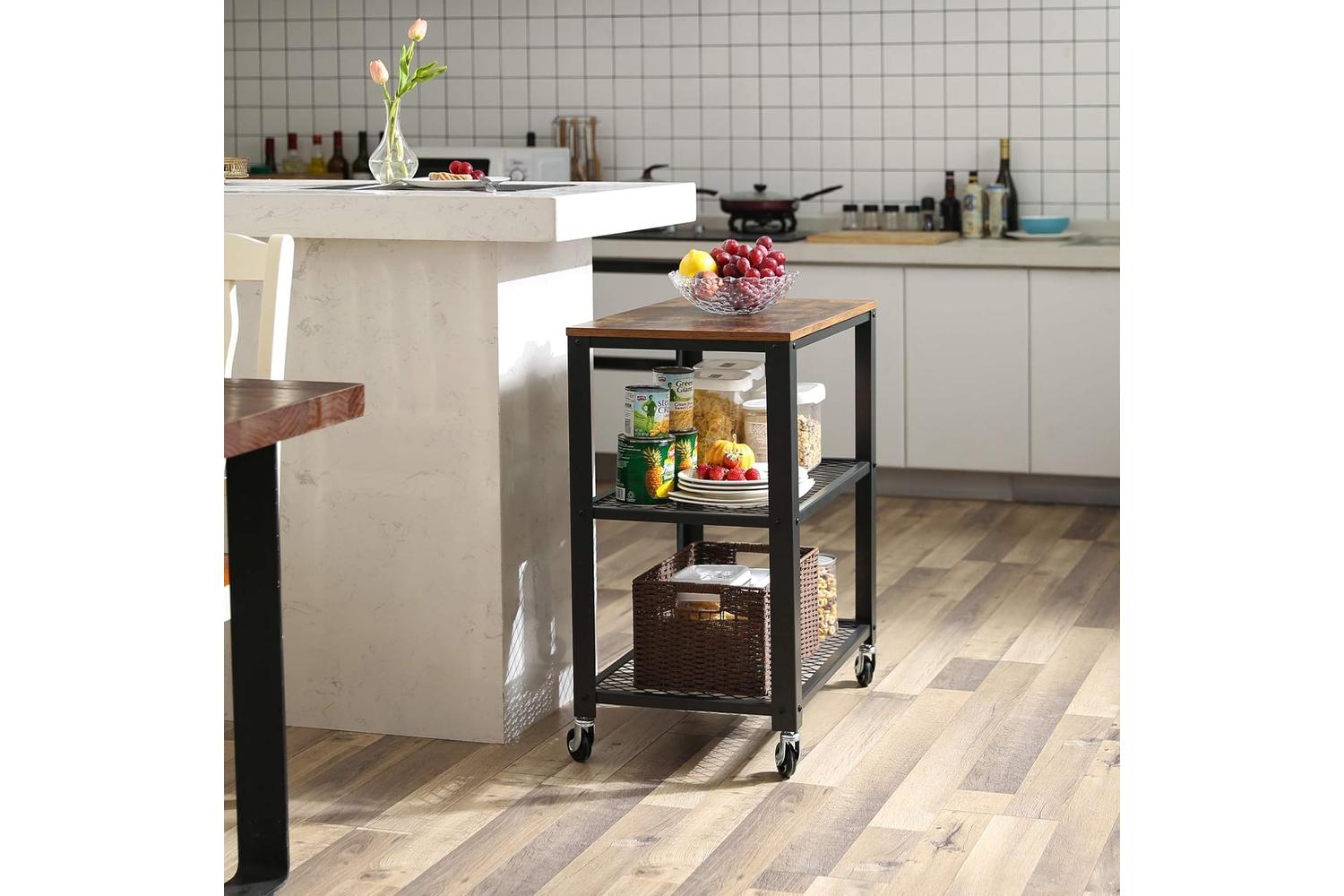 Vasagle Industrial Serving Cart with Shelve | Rustic  Brown-2