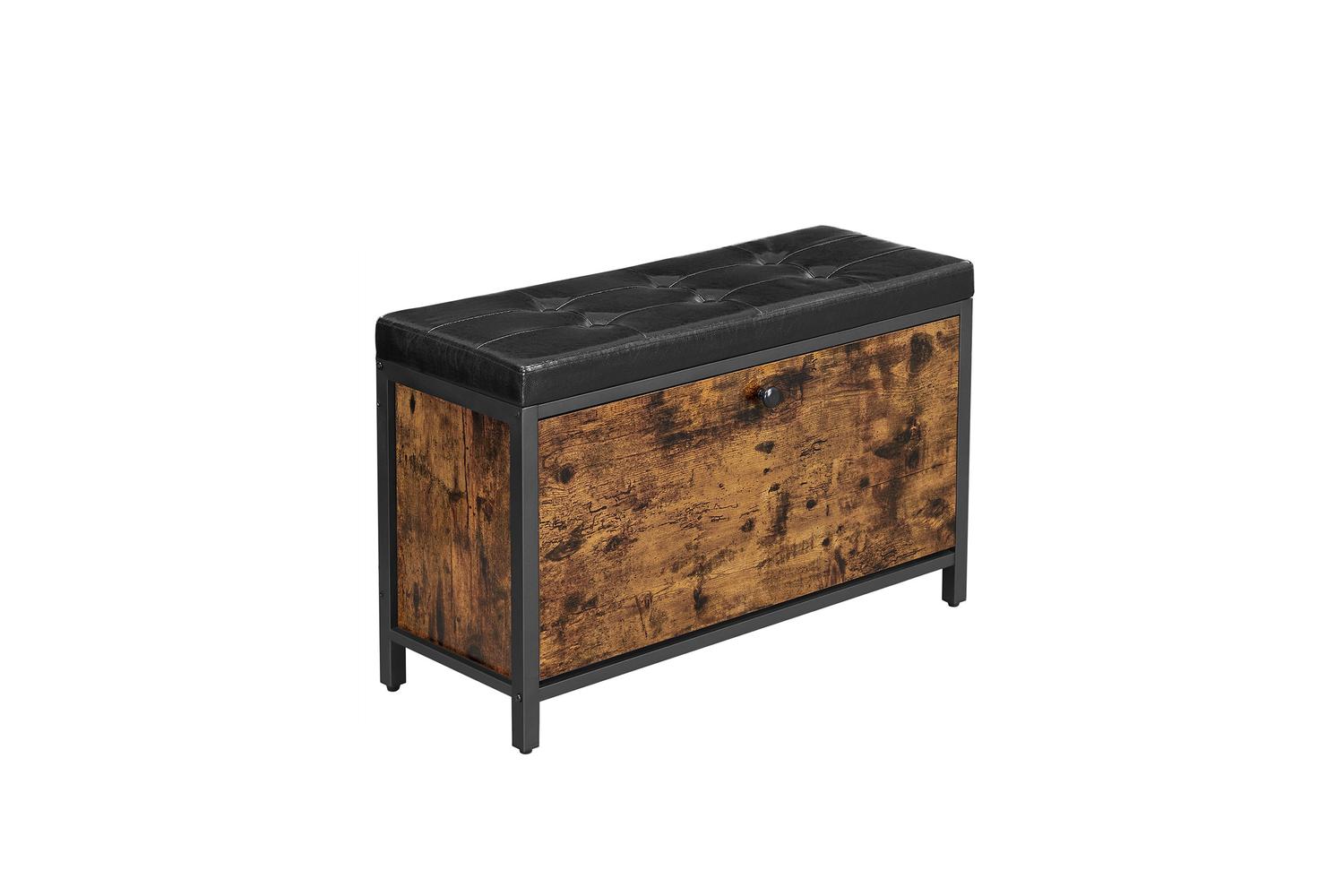 Vasagle Shoe Bench with Flip Door | Rustic Brown & Black-2