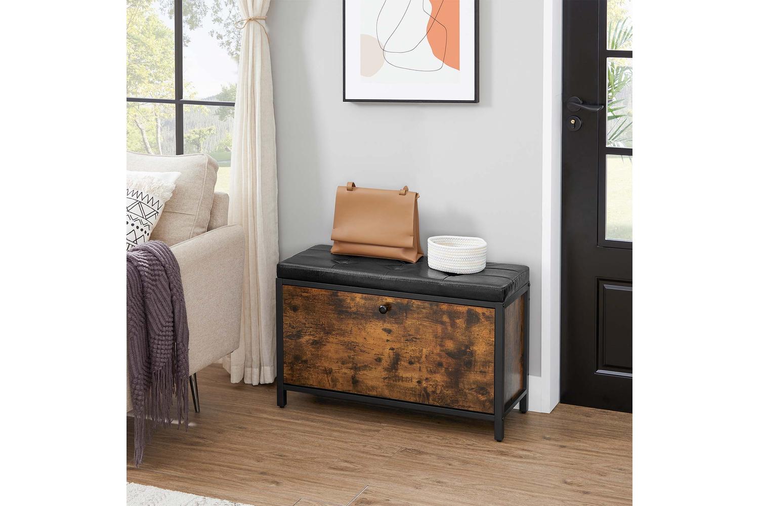 Vasagle Shoe Bench with Flip Door | Rustic Brown & Black-3