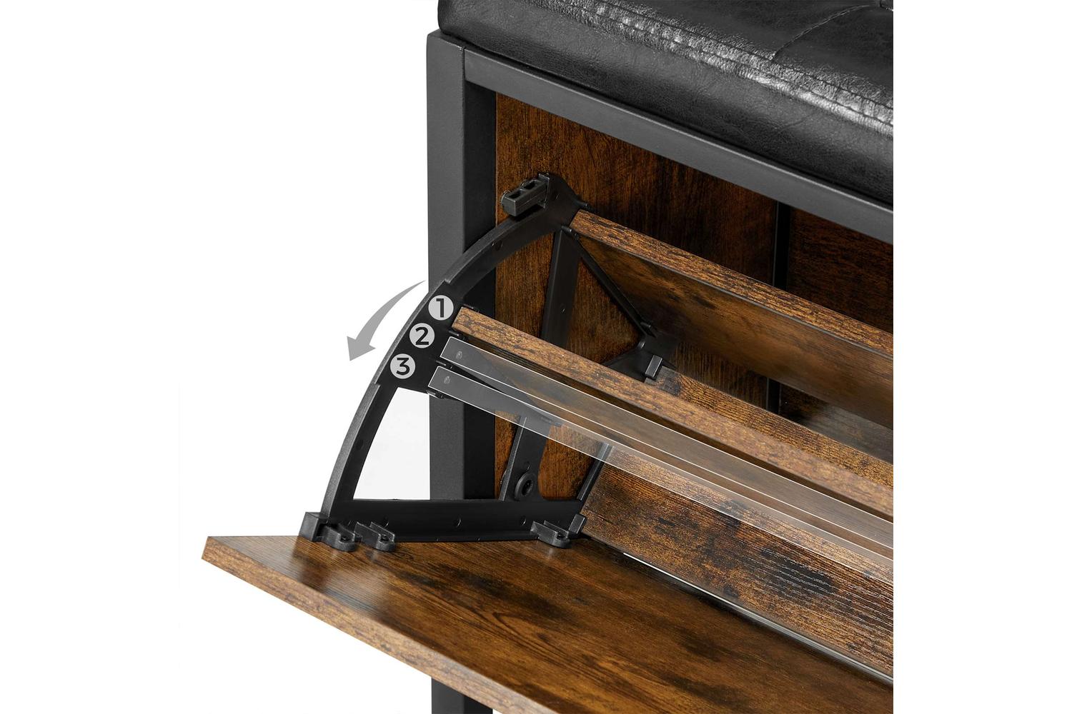 Vasagle Shoe Bench with Flip Door | Rustic Brown & Black-5