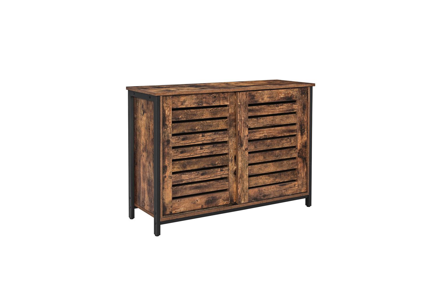 Vasagle Industrial Cabinet with Sliding Doors | Rustic Brown & Black-2