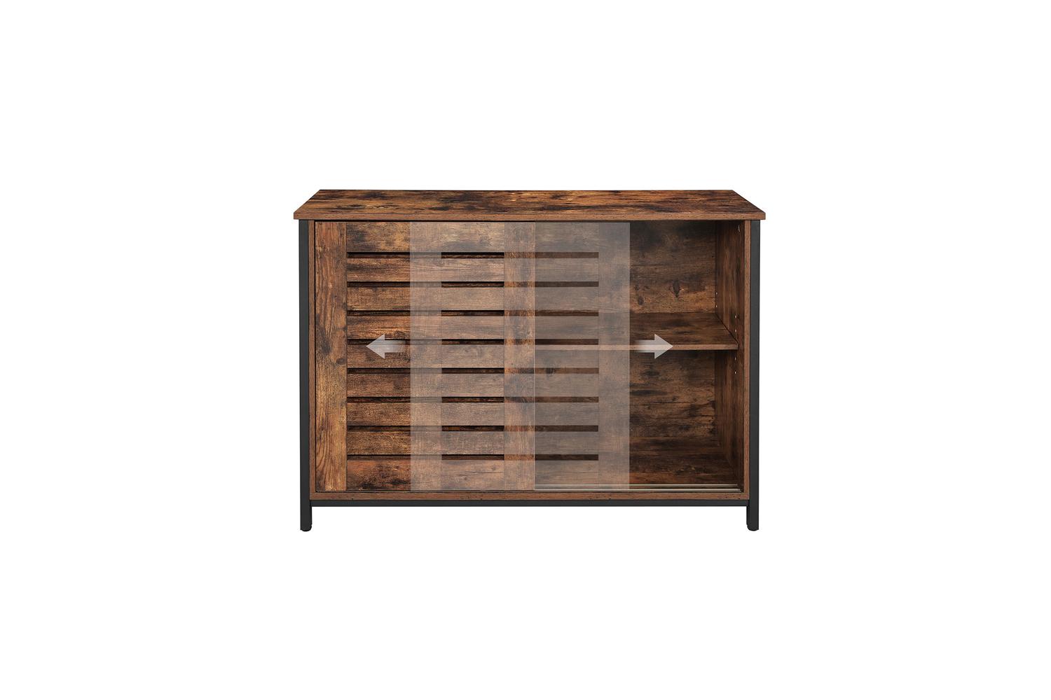 Vasagle Industrial Cabinet with Sliding Doors | Rustic Brown & Black-3
