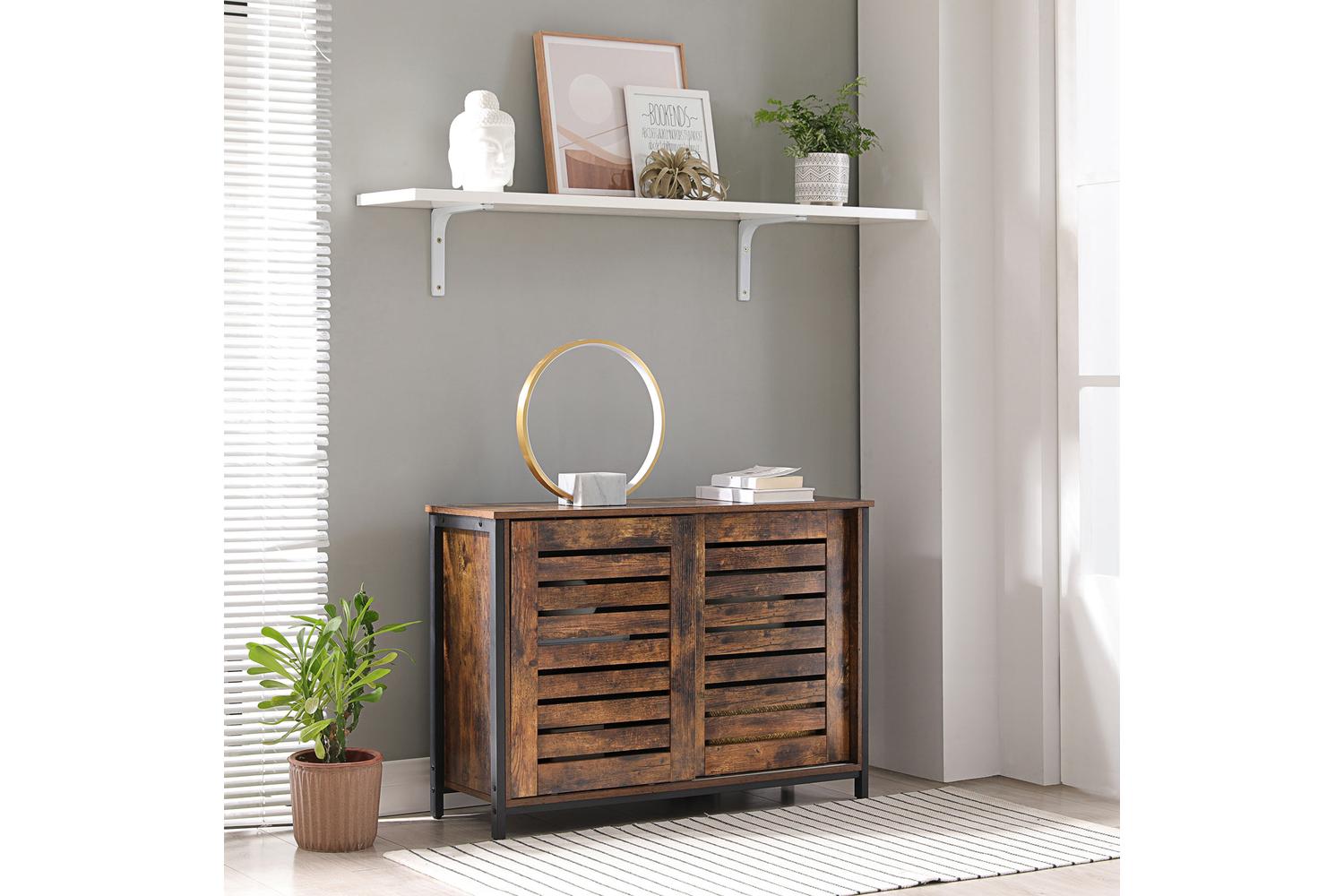 Vasagle Industrial Cabinet with Sliding Doors | Rustic Brown & Black-4